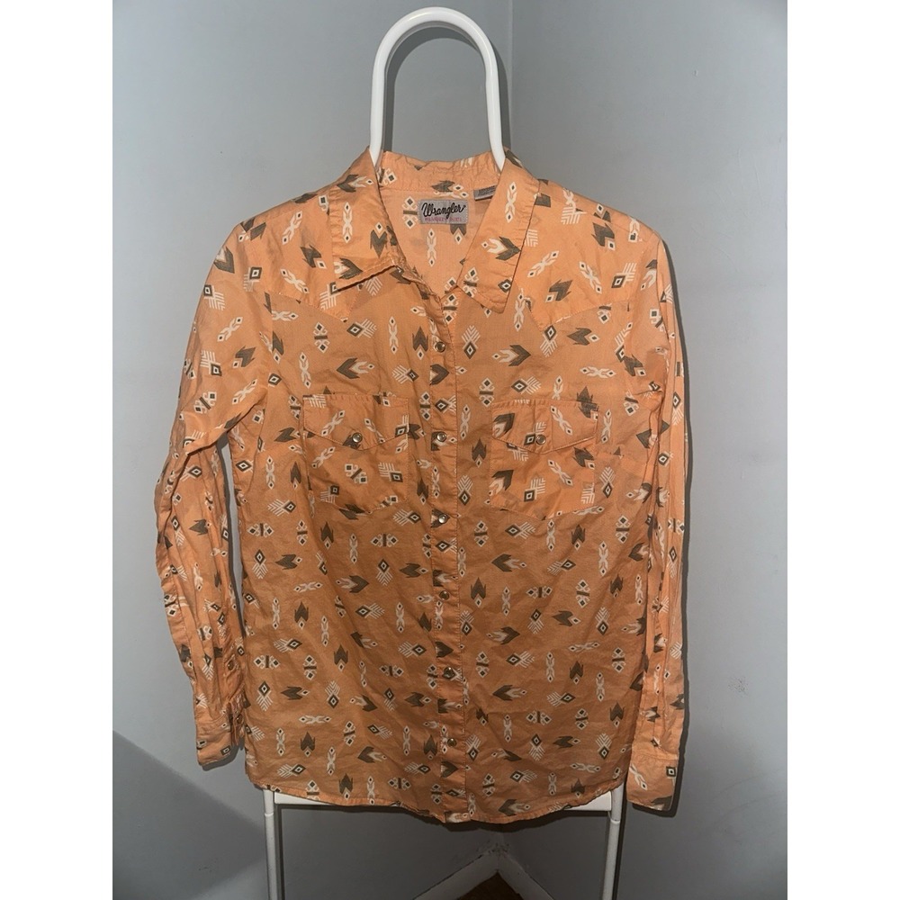 Wrangler Wrancher Western Women's Pearl Snap Aztec Print Long Sleeve Shirt Med
